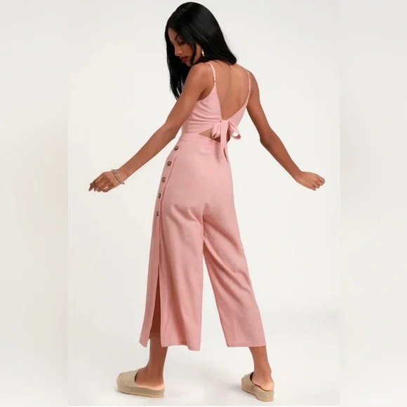 Lulu’s Imagine That Mauve Pink Tie-Back Cutout Culotte Jumpsuit Size Medium - Picture 7 of 7